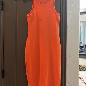 Sleeveless Orange Ribbed Bodycon Dress